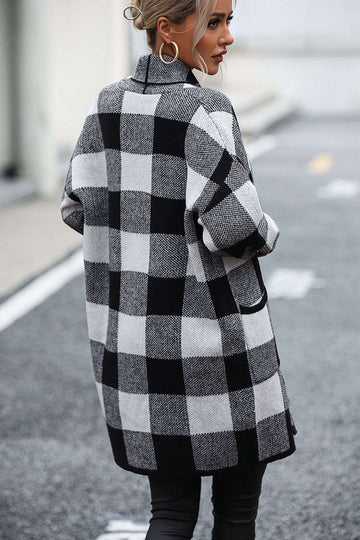 Plaid Checkered Cardigan with Pocket