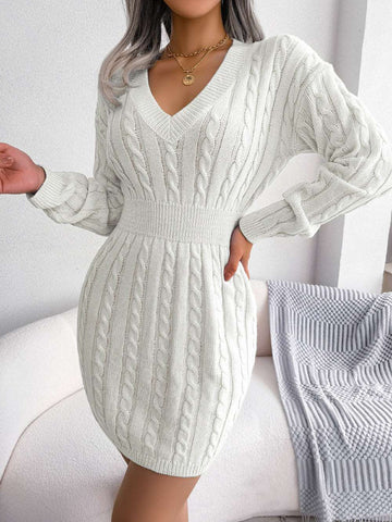 Knit V-Neck Mini Sweater Dress
