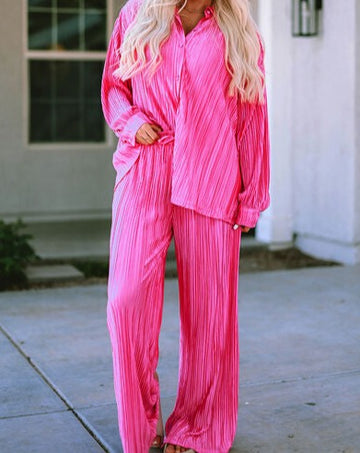 Pink Long Sleeve Two Piece Set