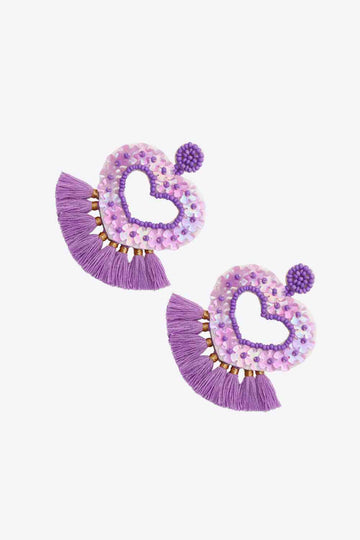 Lavender Boho Style Heart Tassel Earrings